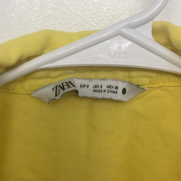 ZARA Yellow Linen Button Down Shirt Oversized Small - Picture 3 of 4